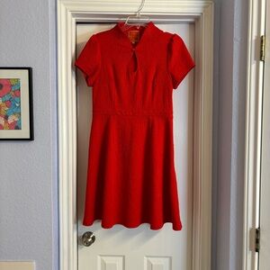 ModCloth High Society Red Textured Vintage Style Fit & Flare Dress Sz Large